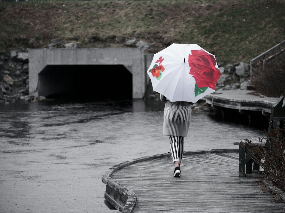 雨の日の川と排水口